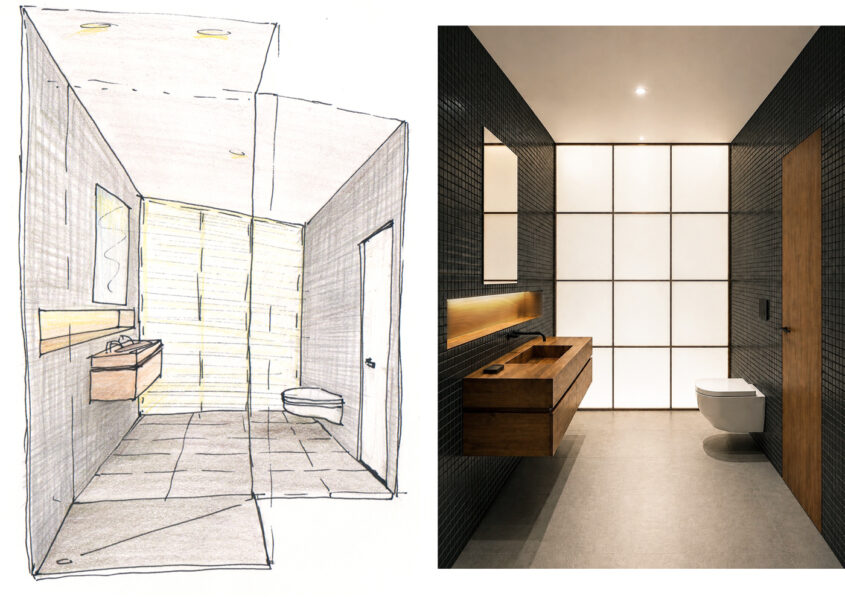 Bad Suite 2 als Skizze und 3D Darstellung